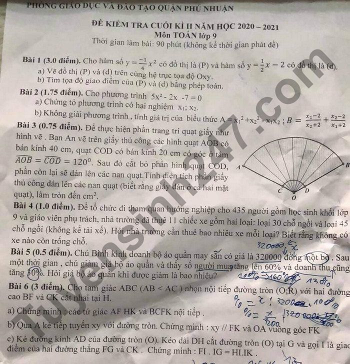 De thi hoc ki 2 mon Toan lop 9 - Quan Phu Nhuan 2021