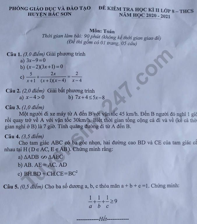 De thi ki 2 lop 8 mon Toan - Phong GD Bac Son 2021
