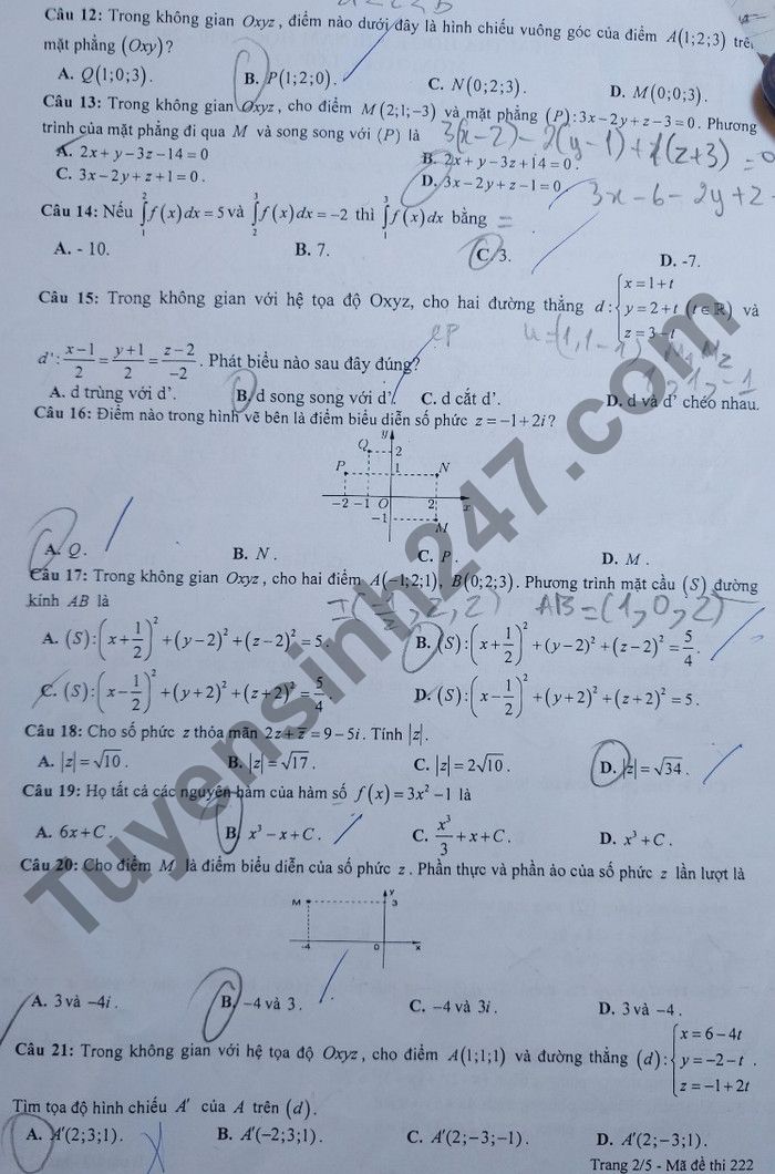 De thi hoc ki 2 mon Toan lop 12 - THPT Ngo Gia Tu 2021