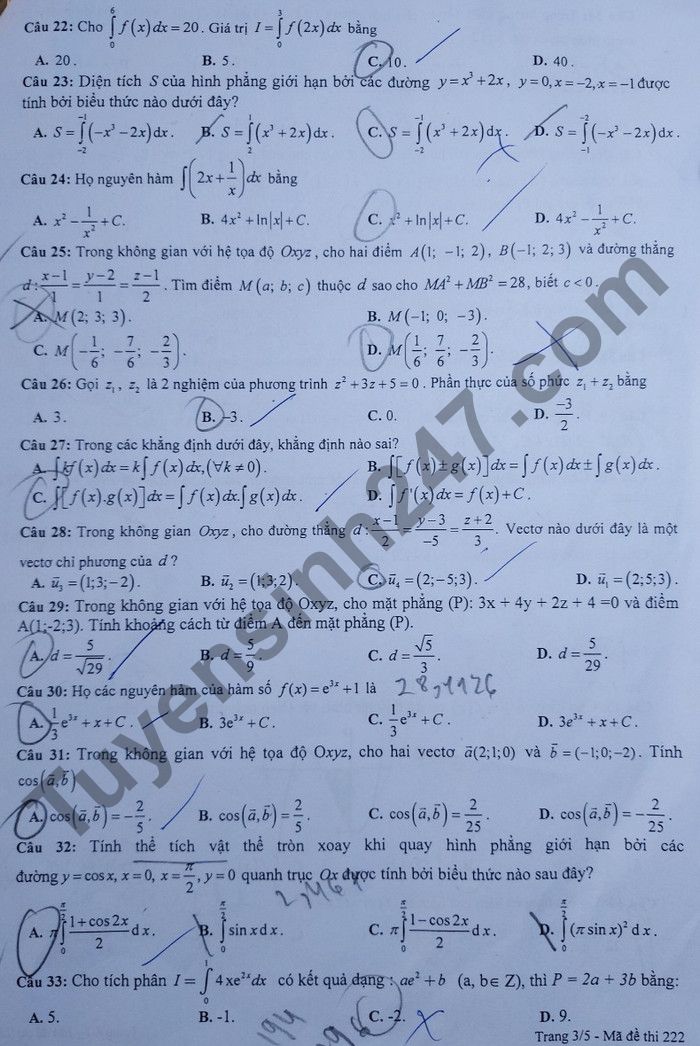 De thi hoc ki 2 mon Toan lop 12 - THPT Ngo Gia Tu 2021