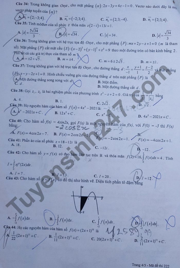 De thi hoc ki 2 mon Toan lop 12 - THPT Ngo Gia Tu 2021