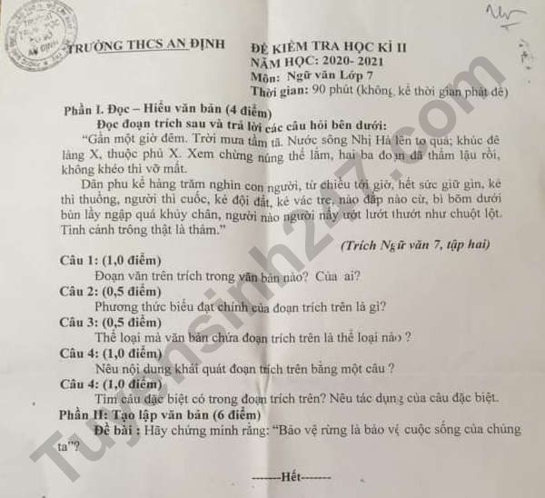 De thi ki 2 lop 7 mon Van 2021 - THCS An Dinh