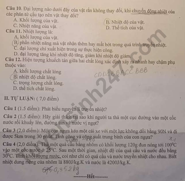 De thi ki 2 lop 8 mon Ly 2021 - TX Ben Cat