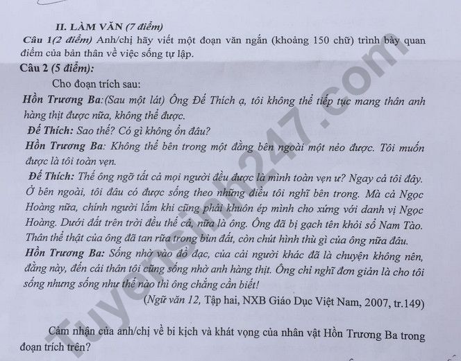 De thi ki 2 mon Van lop 12 - THPT Luc Ngan so 1 nam 2021