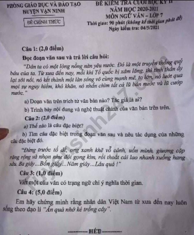 De thi ki 2 mon Van lop 7 nam 2021 - Phong GD Van Ninh
