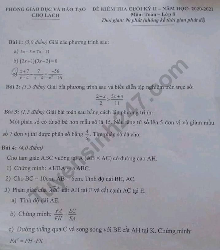 De thi ki 2 lop 8 nam 2021 mon Toan - Phong GD Cho Lach