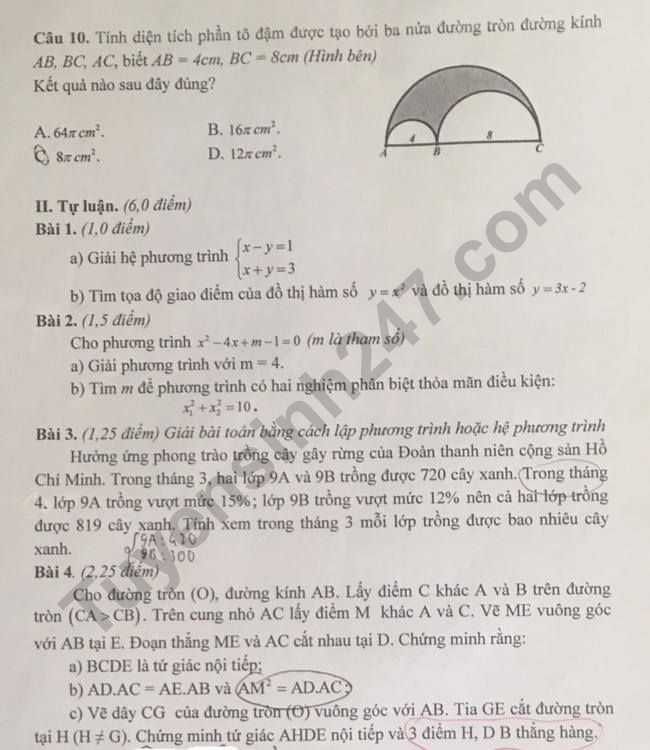 De thi ki 2 lop 9 mon Toan nam 2021 - THCS Tran Quoc Toan