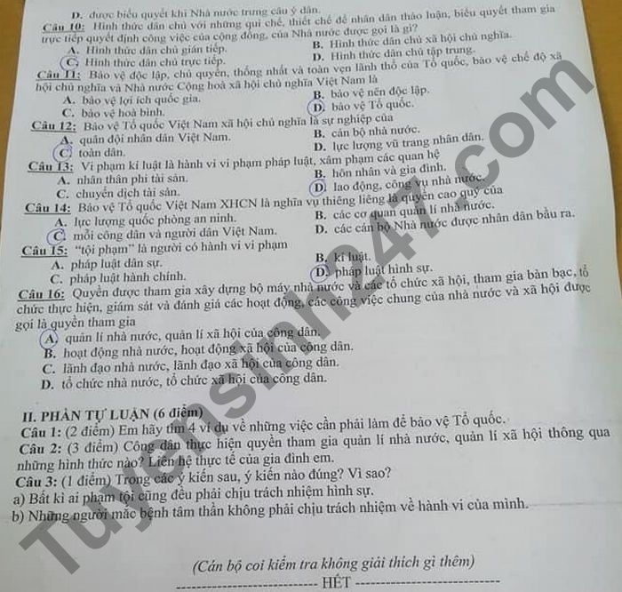De thi ki 2 lop 9 mon GDCD 2021 - TH,THCS,THPT Dinh Tien Hoang