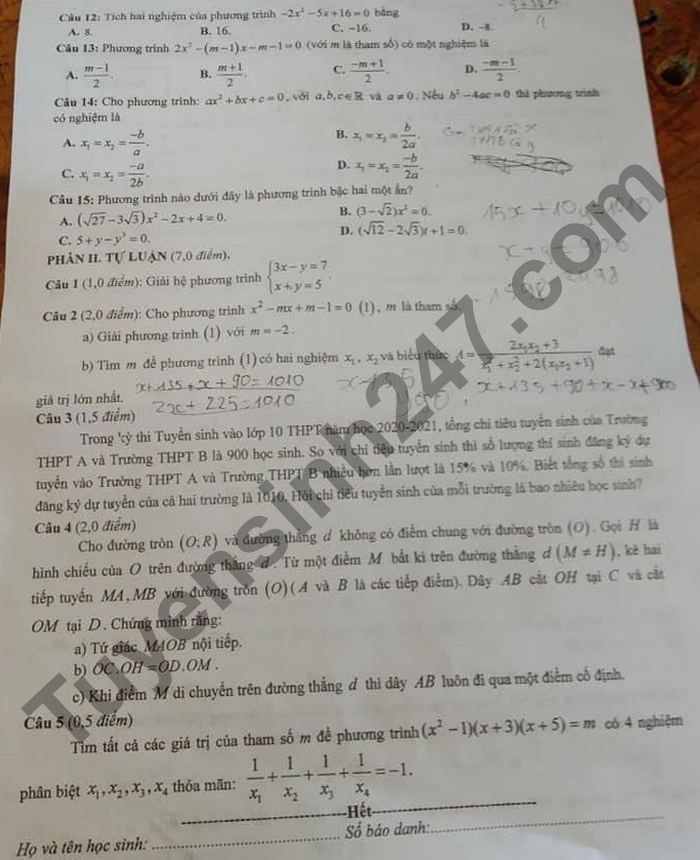 De thi hoc ki 2 mon Toan lop 9 - tinh Bac Giang 2021