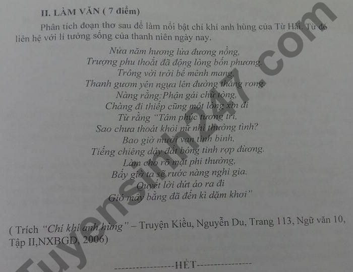 De thi hoc ki 2 lop 10 mon Van - THPT Hoang Van Thu 2021