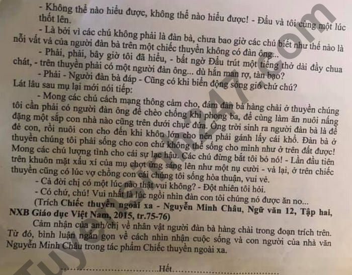 De thi hoc ki 2 lop 12 mon Van 2021 - THPT Tinh Gia 4