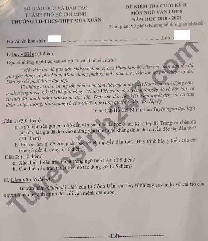 De thi hoc ki 2 mon Van lop 8 TH-THCS-THPT Mua Xuan 2021