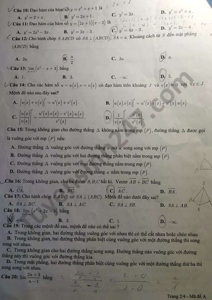 De thi hoc ki 2 mon Toan lop 11 nam 2021 THPT Hung Dao