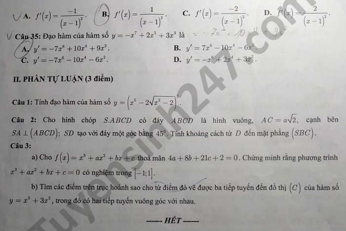 De thi hoc ki 2 mon Toan lop 11 nam 2021 THPT Hung Dao