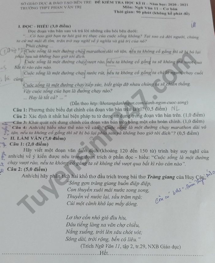 De thi hoc ki 2 THPT Phan Van Tri mon Van lop 11 nam 2021