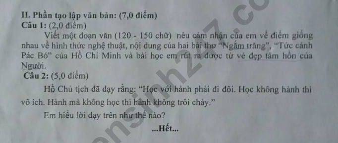 De thi ki 2 mon Van lop 8 nam 2021 - Phong GD Huong Tra
