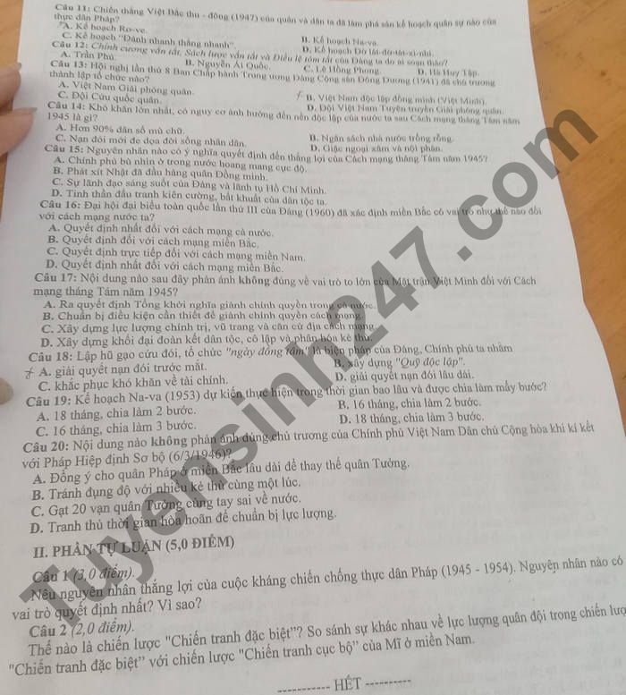 De thi hoc ki 2 mon Su lop 9 - tinh Bac Giang 2021