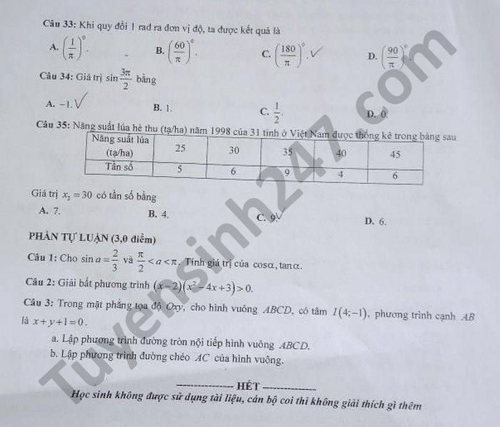 De thi hoc ki 2 nam 2021 mon Toan lop 10 THPT ATK Tan Trao