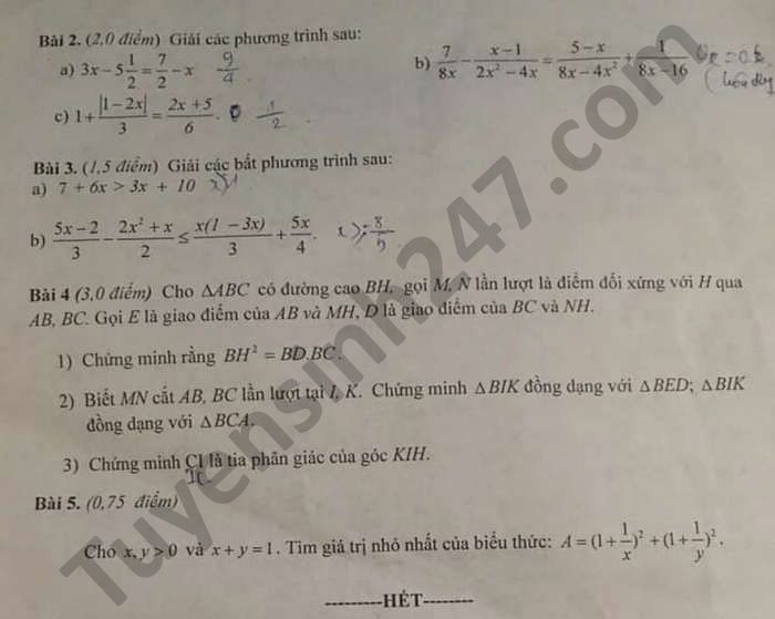 De thi hoc ki 2 Huyen Xuan Truong nam 2021 mon Toan lop 8