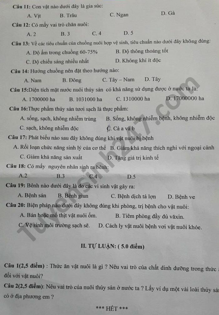 De thi hoc ki 2 mon Cong Nghe lop 7 nam 2021 THCS Trung Son