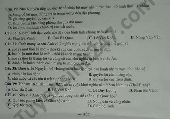 De thi hoc ki 2 mon Su lop 10 nam 2021 THPT Duong Minh Chau