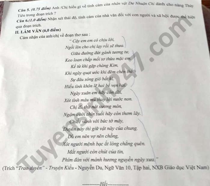 De thi hoc ki 2 THCS-THPT Chi Lang nam 2021 mon Van lop 10