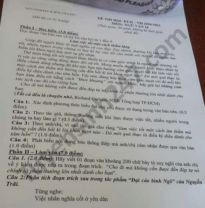 De thi hoc ki 2 nam 2021 tinh Kien Giang mon Van lop 10