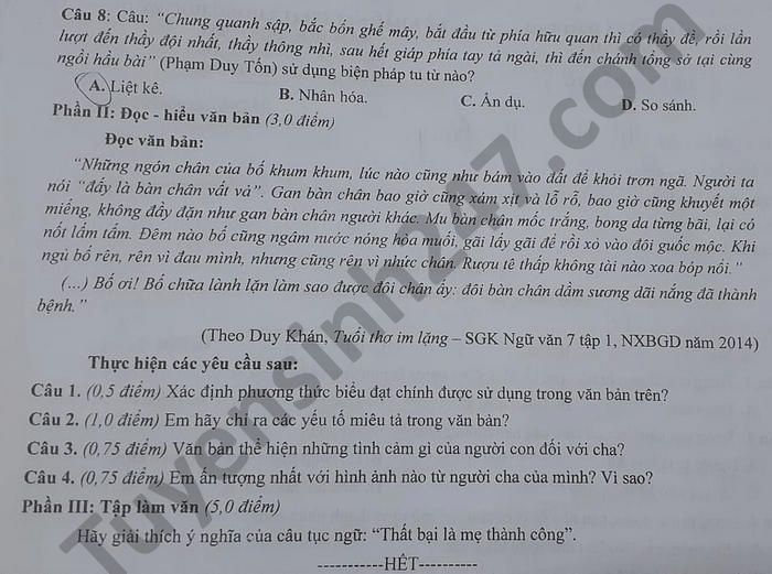 De thi hoc ki 2 nam 2021 mon Van lop 7 - So GD Nam Dinh