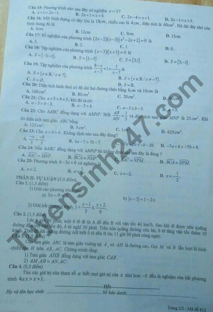De thi hoc ki 2 lop 8 mon Toan 2021 tinh Bac Giang