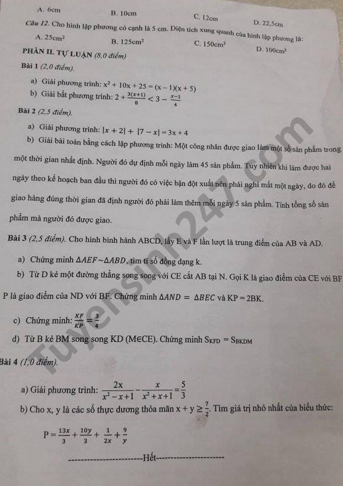 De thi hoc ki 2 mon Toan lop 8 THCS Yen Lac nam 2021