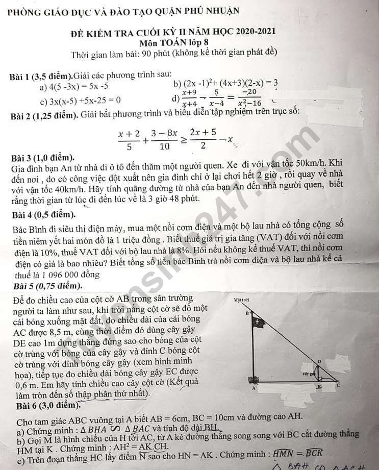 De thi ki 2 lop 8 mon Toan - Quan Phu Nhuan 2021