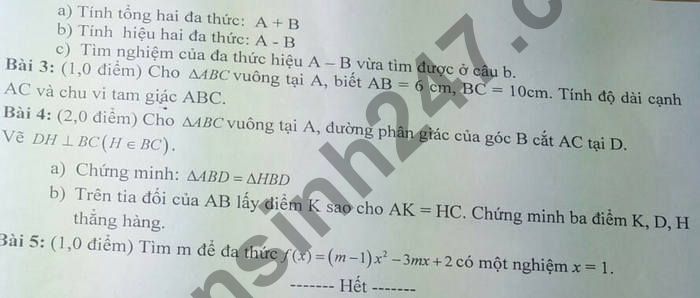 De thi cuoi ki 2 mon Toan lop 7 - THCS Ly Thuong Kiet 2021