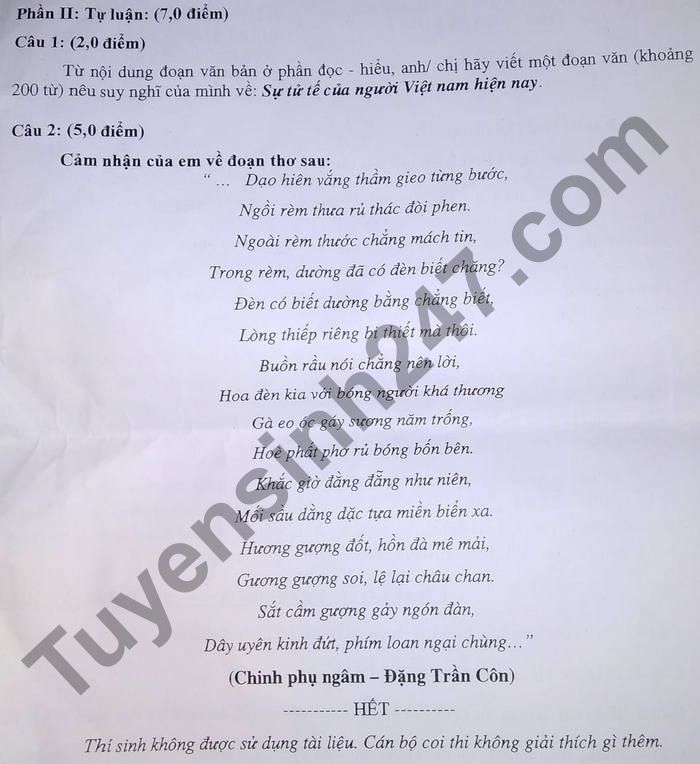 De thi ki 2 nam 2021 THPT Nguyen Khuyen lop 10 mon Van