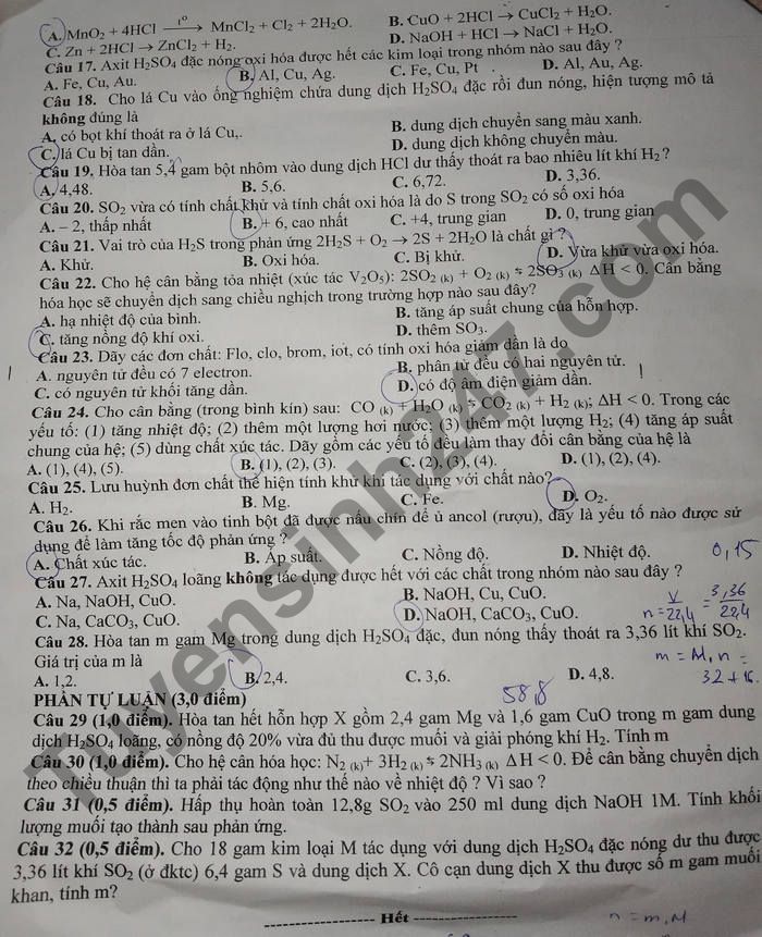 De thi hoc ki 2 lop 10 mon Hoa 2021 - THPT Tam Quan