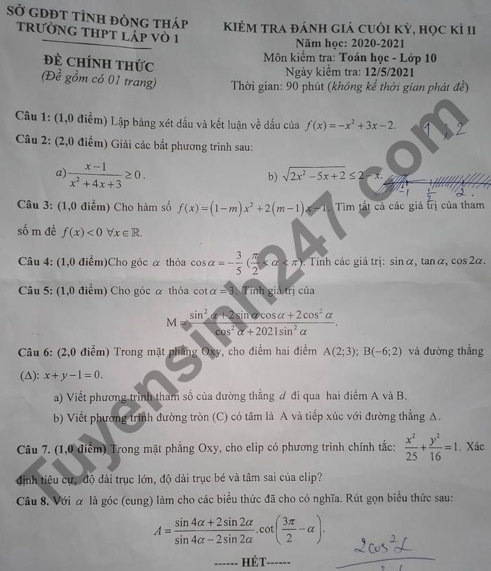 De thi hoc ki 2 lop 10 mon Toan 2021 - THPT Lap Vo 1