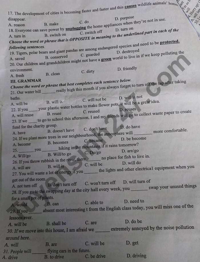 De thi hoc ki 2 mon Anh lop 6 - TH&THCS Dong Phong 2021