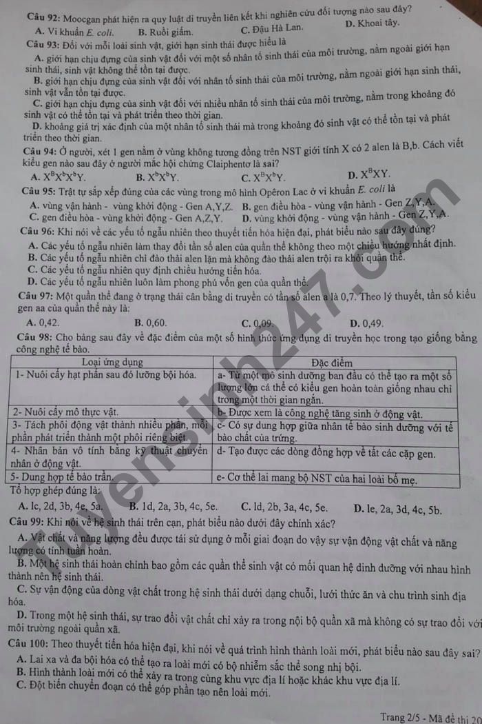 De thi thu tot nghiep THPT mon Sinh 2021 Cum chuyen mon 01 - Bac Lieu lan 3