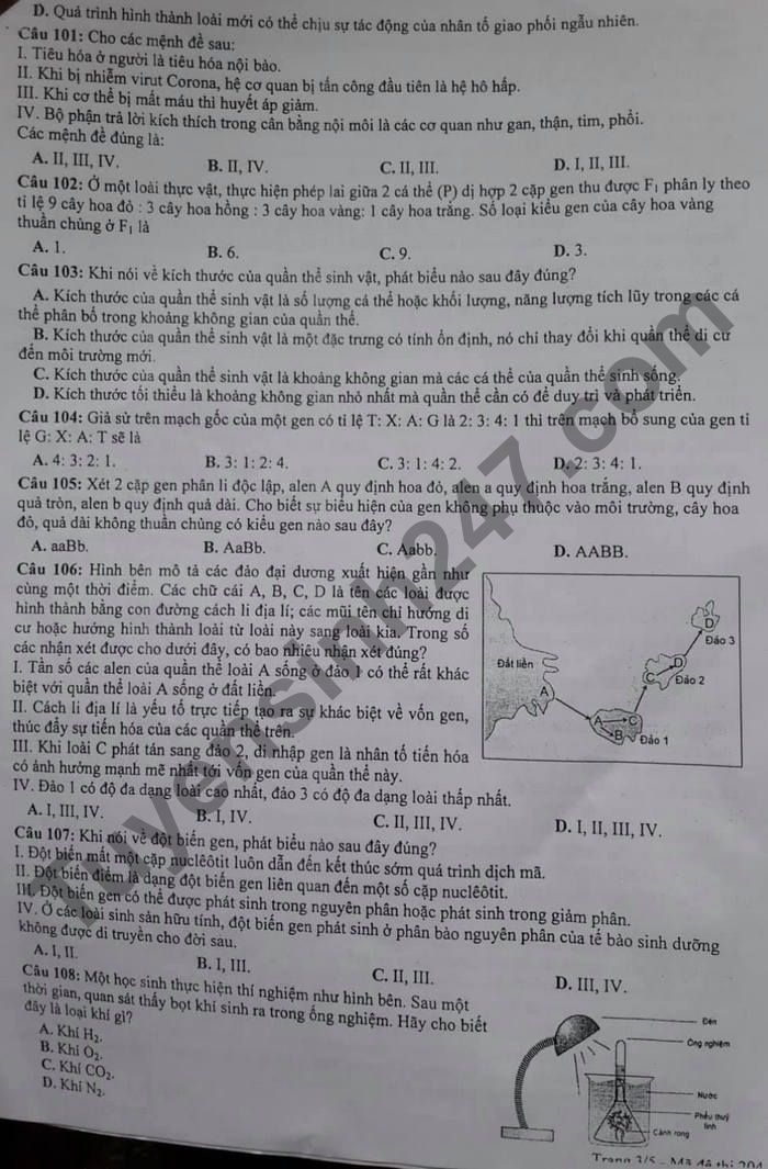 De thi thu tot nghiep THPT mon Sinh 2021 Cum chuyen mon 01 - Bac Lieu lan 3