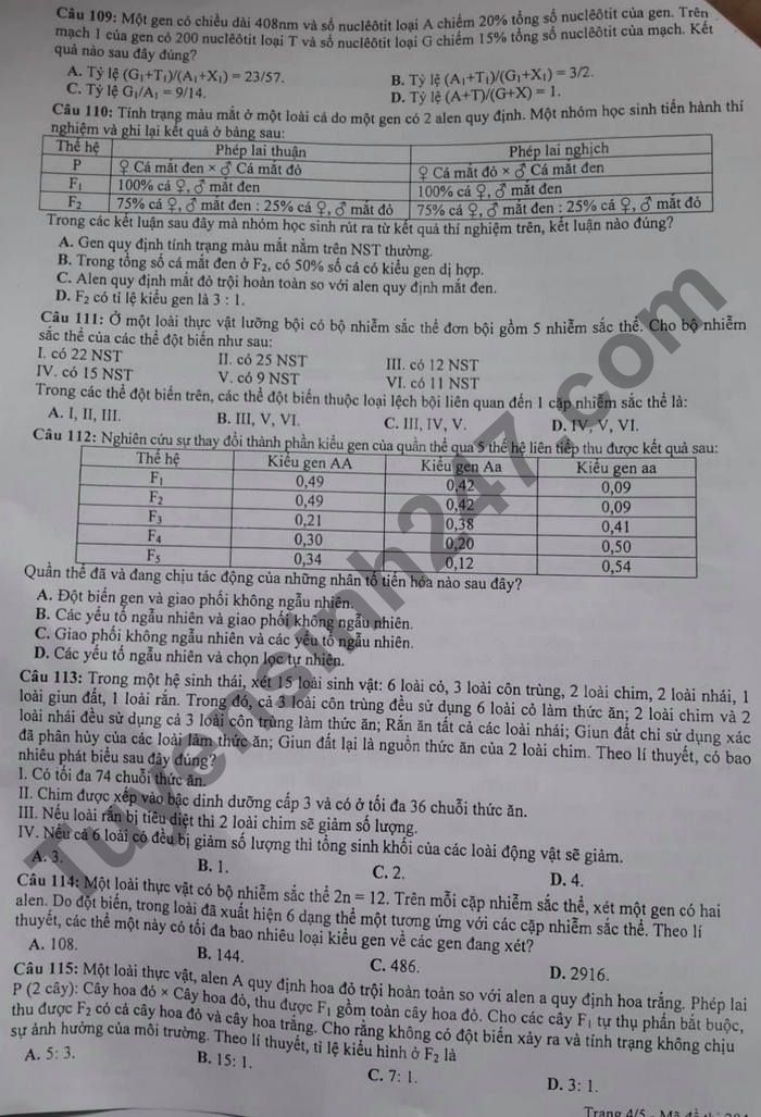 De thi thu tot nghiep THPT mon Sinh 2021 Cum chuyen mon 01 - Bac Lieu lan 3