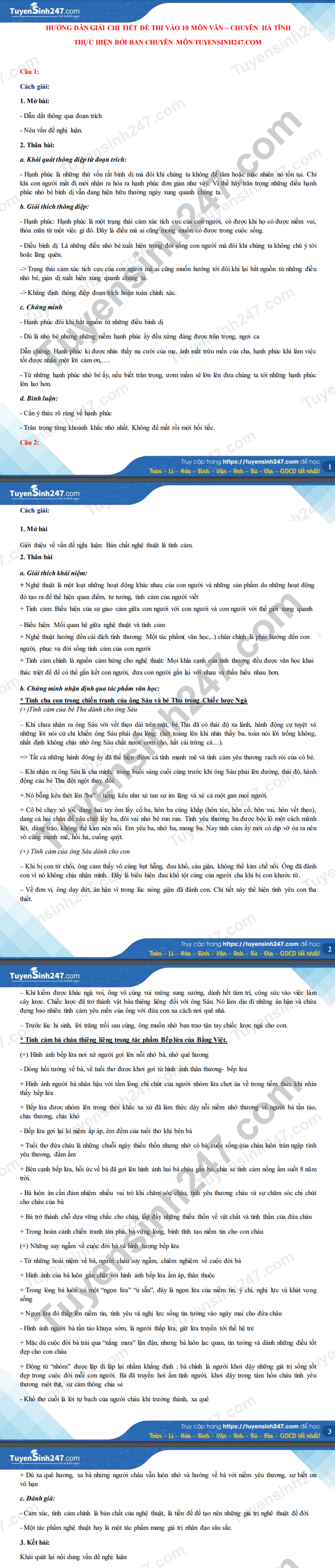Dap an de thi vao lop 10 mon Van chuyen - tinh Ha Tinh 2021