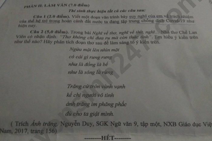 Dap an de thi mon Van chuyen vao lop 10 - tinh Tra Vinh 2021