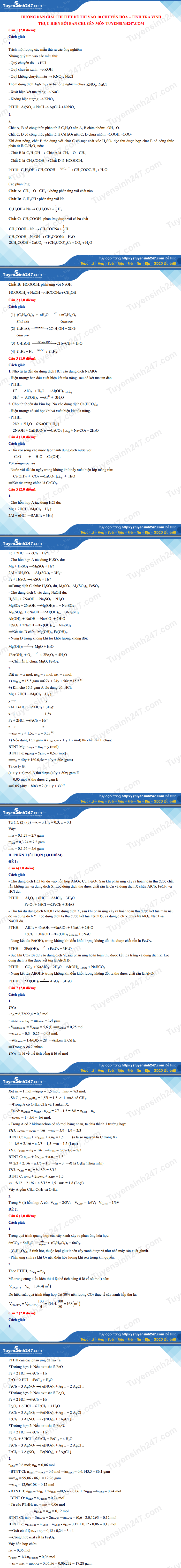 Dap an de thi vao lop 10 mon Hoa chuyen - tinh Tra Vinh 2021