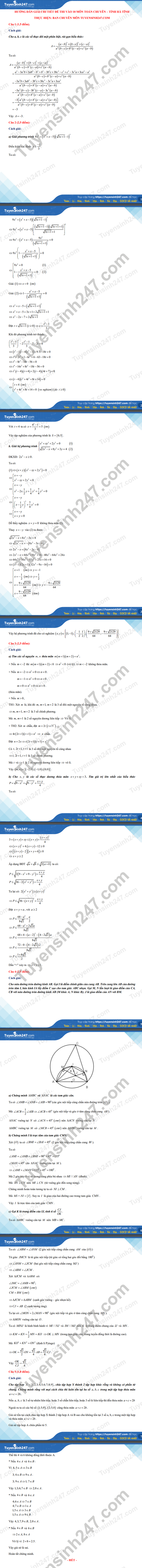 Dap an de thi vao lop 10 tinh Ha Tinh - mon Toan chuyen 2021