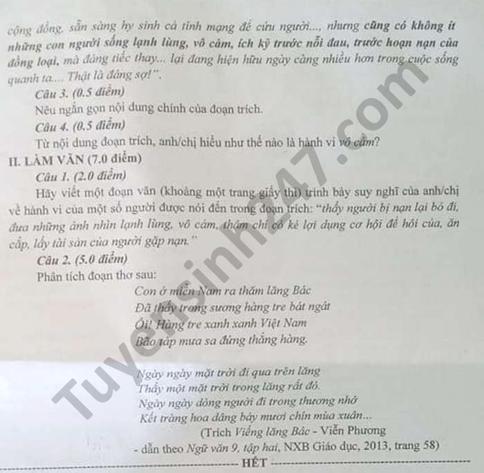 Dap an de thi vao lop 10 mon Van tinh Tien Giang 2021