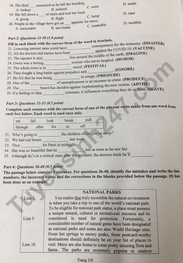De thi vao lop 10 tinh Dong Nai mon Anh Chuyen nam 2021