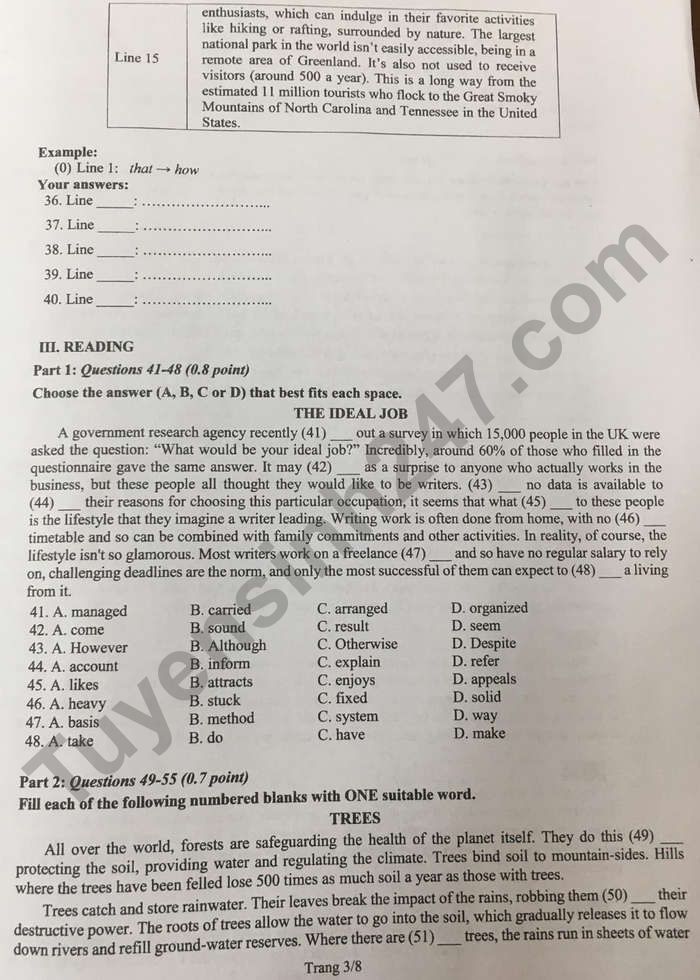 De thi vao lop 10 tinh Dong Nai mon Anh Chuyen nam 2021