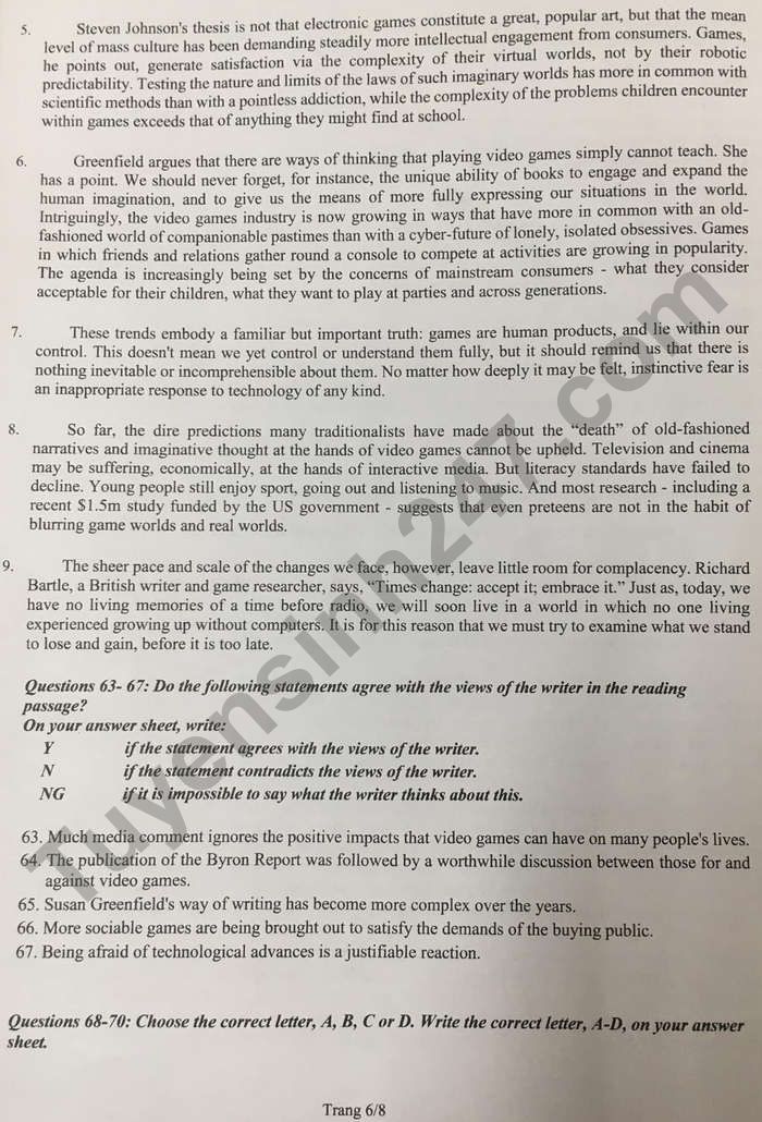 De thi vao lop 10 tinh Dong Nai mon Anh Chuyen nam 2021