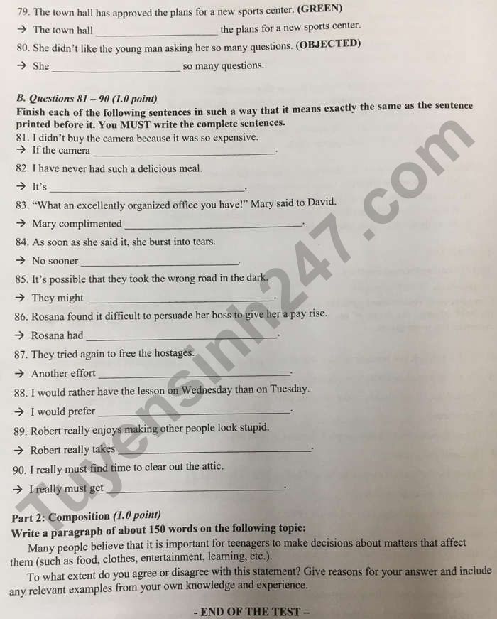 De thi vao lop 10 tinh Dong Nai mon Anh Chuyen nam 2021