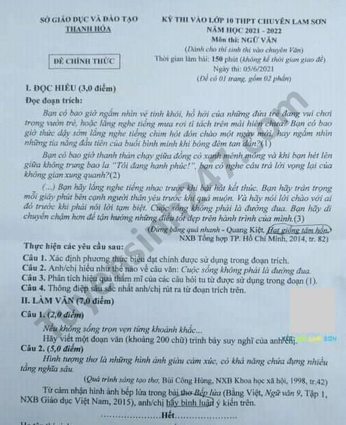 De thi vao lop 10 mon Van Chuyen - Thanh Hoa 2021
