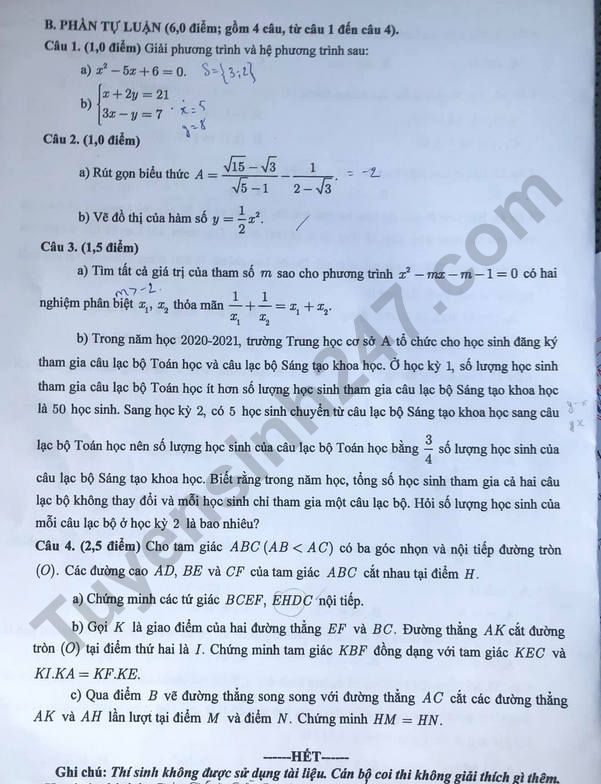 Dap an de thi vao lop 10 mon Toan - Can Tho nam 2021